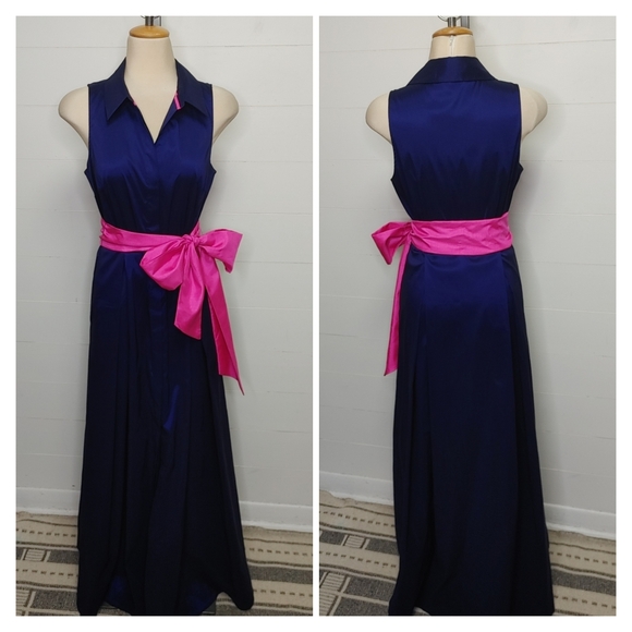 Eliza J Blue Sheen Button Down Maxi Dress Size 10 - Picture 3 of 14